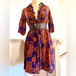 EUC S Odd Molly Vibrant Blue Orange Dress